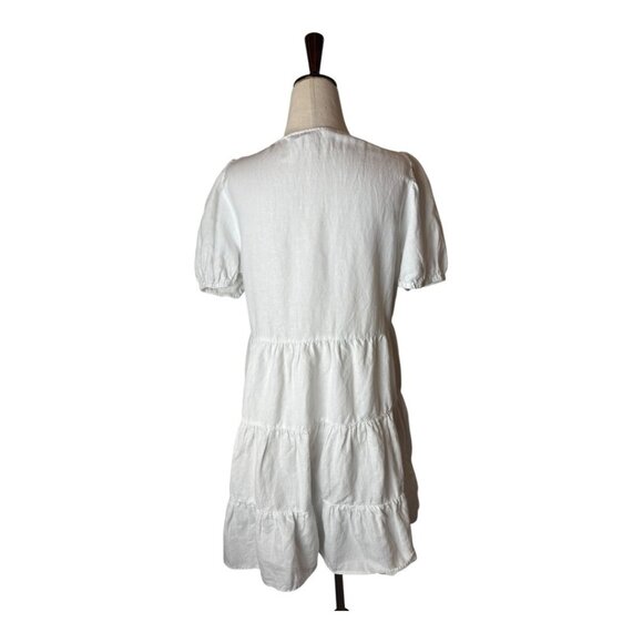Zara Dress Women Small White Linen Blend Short Puff Sleeve Babydoll Preppy - Picture 3 of 11